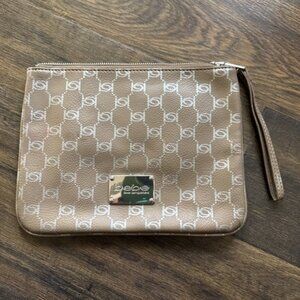 BEBE Large WRISTLET~ALEXIS LOGO Tan w/Gold Studs